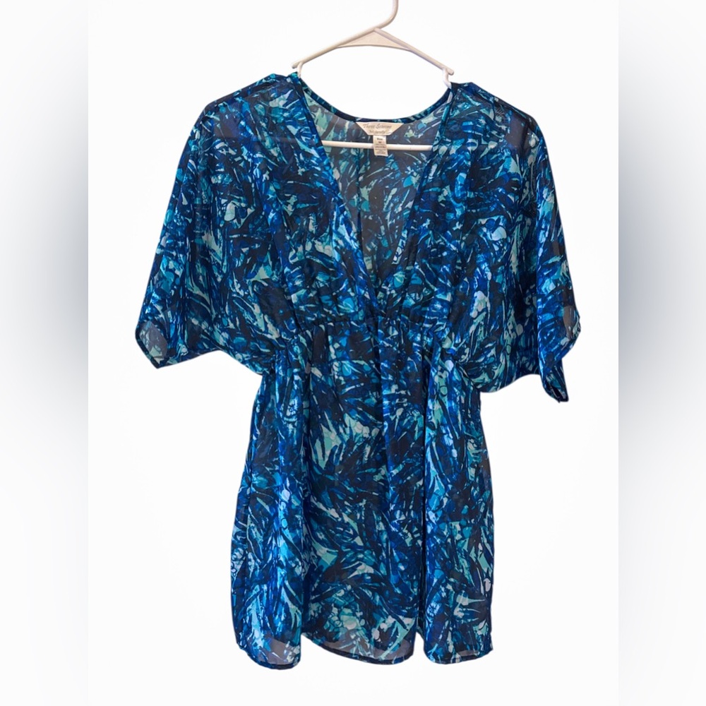 Three Seasons Maternity Blue Tropical Boho Cover Up Top Size‎ Medium